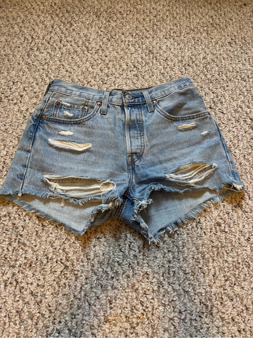 Levi's Light Blue Distressed Denim Shorts
